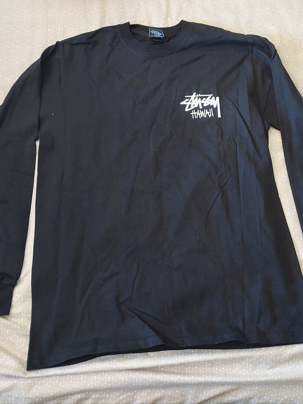 Stussy Black Long Sleeve Tee with White Logo